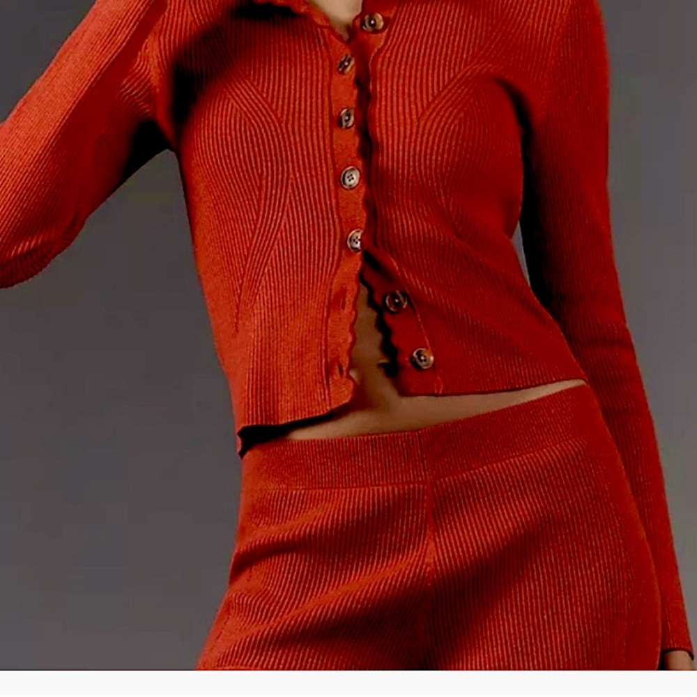 Anthropologie Maeve Red Scalloped Sweater Shorts